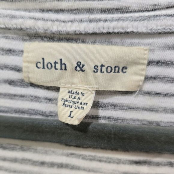 CLOTH & STONE Anthropologie Size L Midi Dress Riley Gray White Striped Slit Tee - Picture 3 of 4
